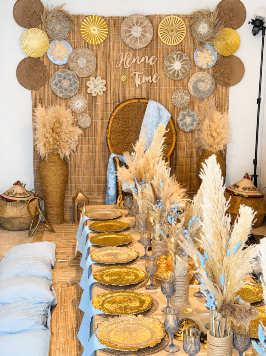 Woven Henne Time installation with statement table settings